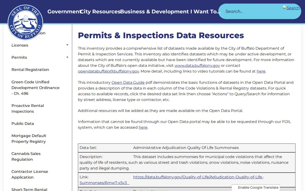 Erie County neighbors Buffalo public-data portal for block records