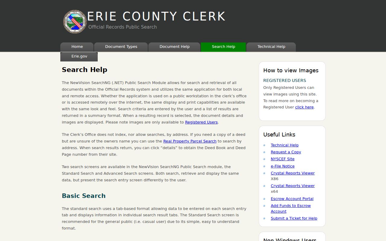 Erie County previous residents Clerk search help and advanced search options