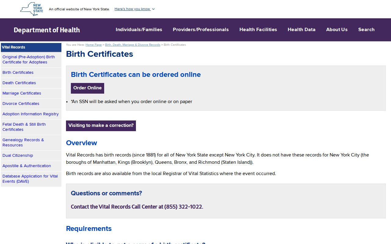 Erie County resident lookup New York birth record access information