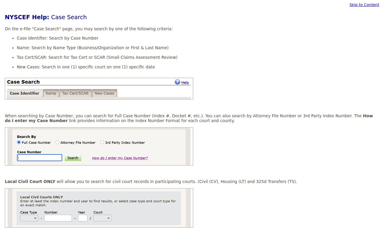 Erie County resident lookup NYSCEF name and county search controls