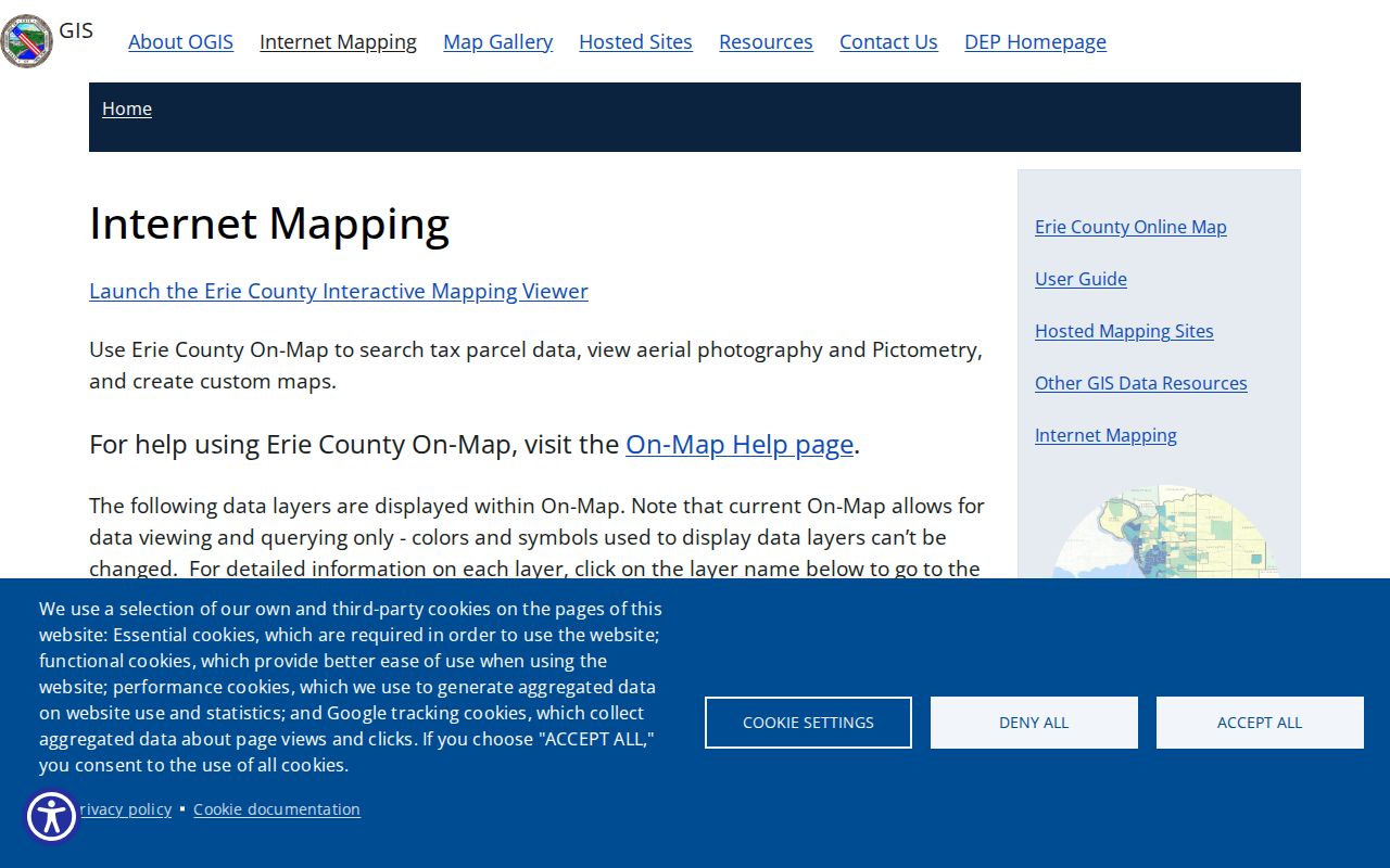 Erie County ZIP code directory Internet Mapping information page